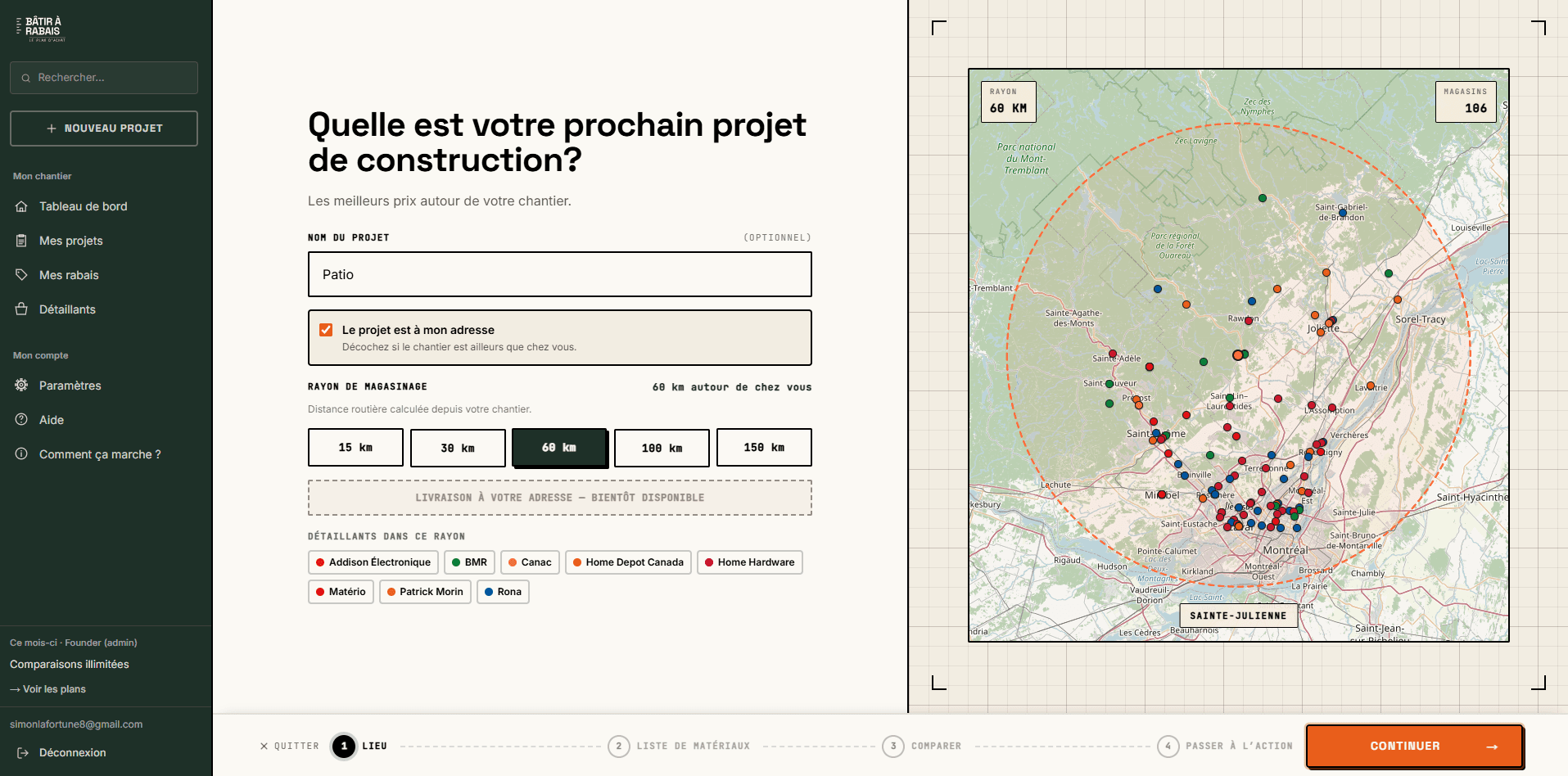 Job-site selection with map and shopping radius